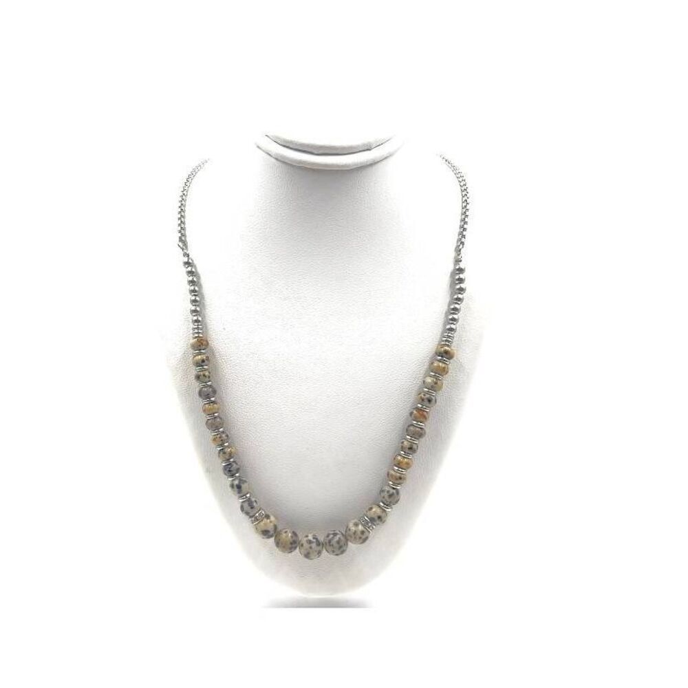 NWT~Kinsley Armelle Silver Beaded Dalmation Jasper Necklace~Retired Design~$50 R